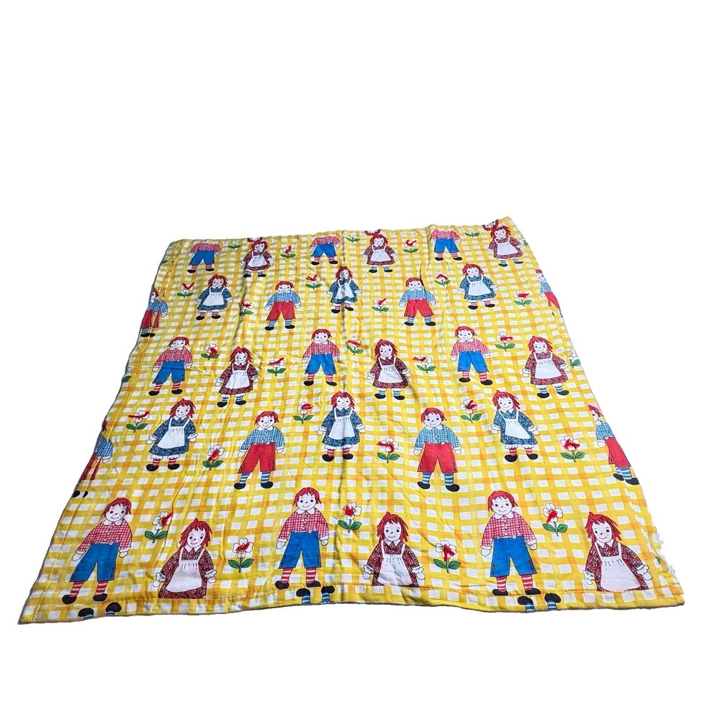 Raggedy Ann Andy Quilt Top‎ Cover Crib Lap Colorful Yellow Gingham 45 X 40